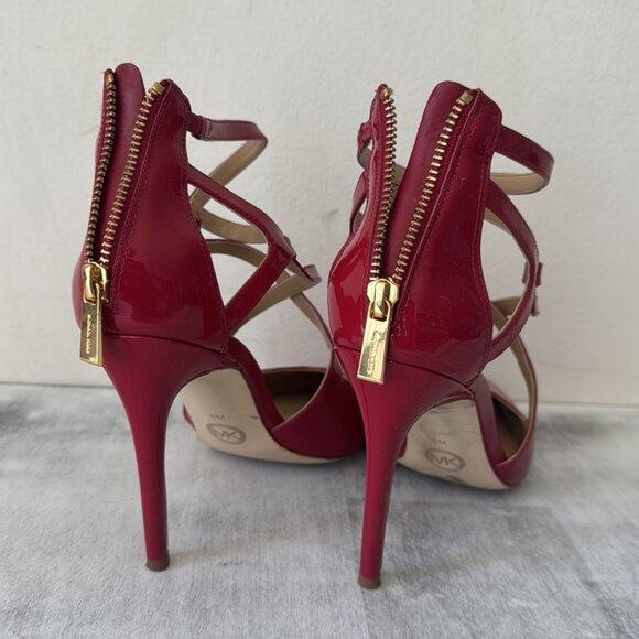 MICHAEL KORS Catia Red Pointed Toe Strappy High Heels 4" Patent Leather Sz.8 - Picture 10 of 15